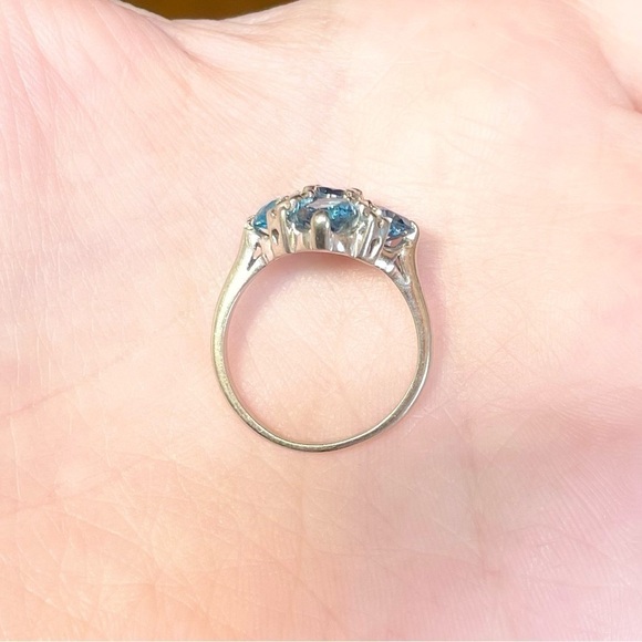 swiss blue topaz diamond flower snowflake 10k solid white gold cluster r… - Picture 10 of 11